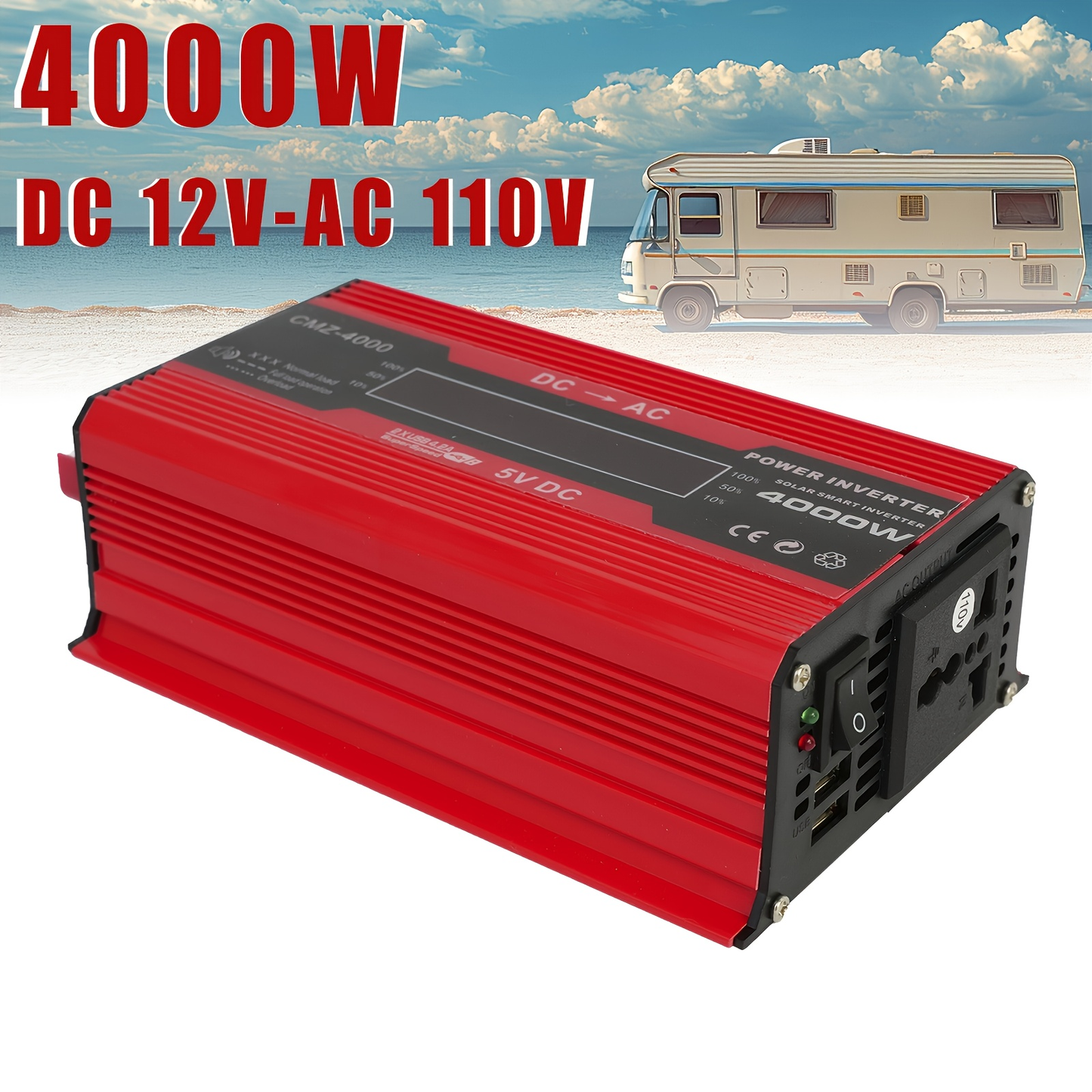 DC to AC Inverter 4000W 5500W 6500W 16000W Peak DC 12V to AC 110V High Power Car Inverter with USB Ports for Garden, Patio and Yard Use