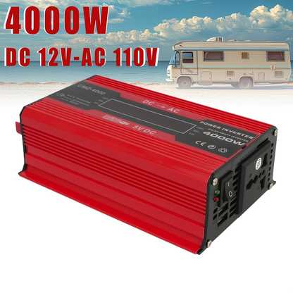 DC to AC Inverter 4000W 5500W 6500W 16000W Peak DC 12V to AC 110V High Power Car Inverter with USB Ports for Garden, Patio and Yard Use