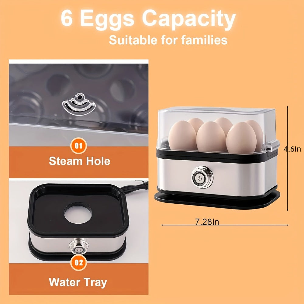 Rapid Electric Egg Cooker 6-Egg, 304 Stainless Steel Egg Boiler & Steamer for Hard, Medium & Boiled Eggs