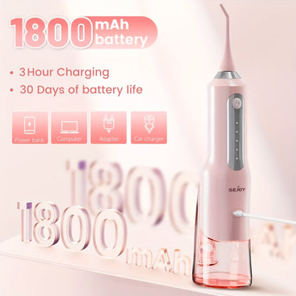 Water Flosser Cordless Oral Irrigator with Five Modes, Five Jet Tips, 1800mAh Battery and Pink or Black Options