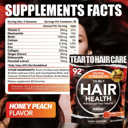 Biotin Gummies for Hair Growth with Collagen Complex Vitamin C & Ginger, 90 Chewable Gummies for Thicker Fuller Hair