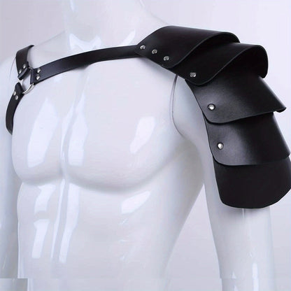 PU Leather Shoulder Armor Warrior Costume Prop with Belt for Men, Single Pauldron Medieval Knight Armor Dress Up Accessory for Halloween
