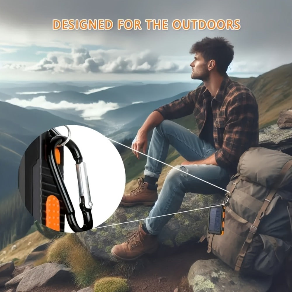 Power Bank Solar 38800mAh with QC3.0, USB-C, Dual USB Outputs, LED Flashlight and Compass for Outdoor Use