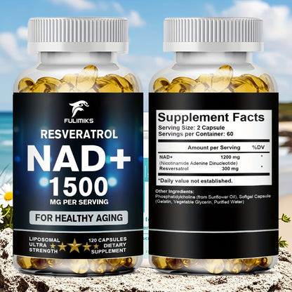 NAD+ Supplement Capsules with Resveratrol, Cellular Energy, & Daily Vitality Support for Women & Men