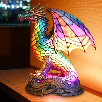 3D Resin Animal Night Light, Bohemian Vintage Dragon, Owl & Sea Turtle Stained Desk Lamp for Bedroom