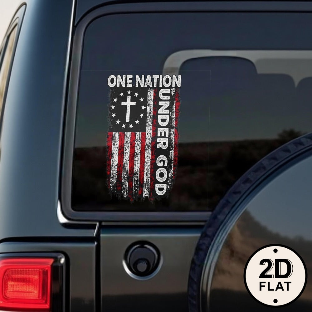 One Nation Under God Cross-and-Flag Decal in a 5.12-Inch Single-Piece Checkout Option for Cars