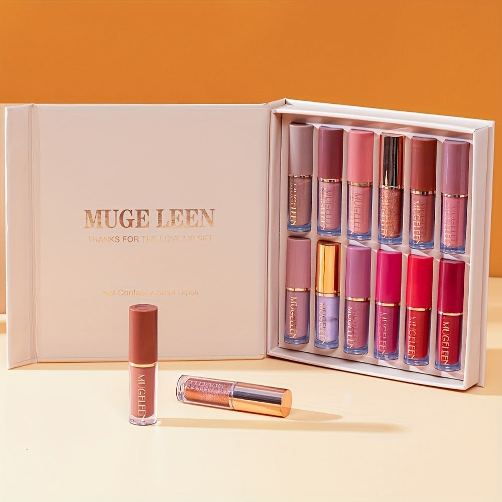 Non-Stick Matte Lip Gloss Set 12 Pcs Non-Fading Long-Lasting Liquid Lipstick Assorted Colors with Wand Applicator