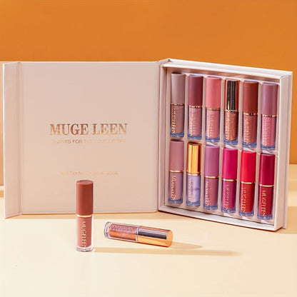 Non-Stick Matte Lip Gloss Set 12 Pcs Non-Fading Long-Lasting Liquid Lipstick Assorted Colors with Wand Applicator