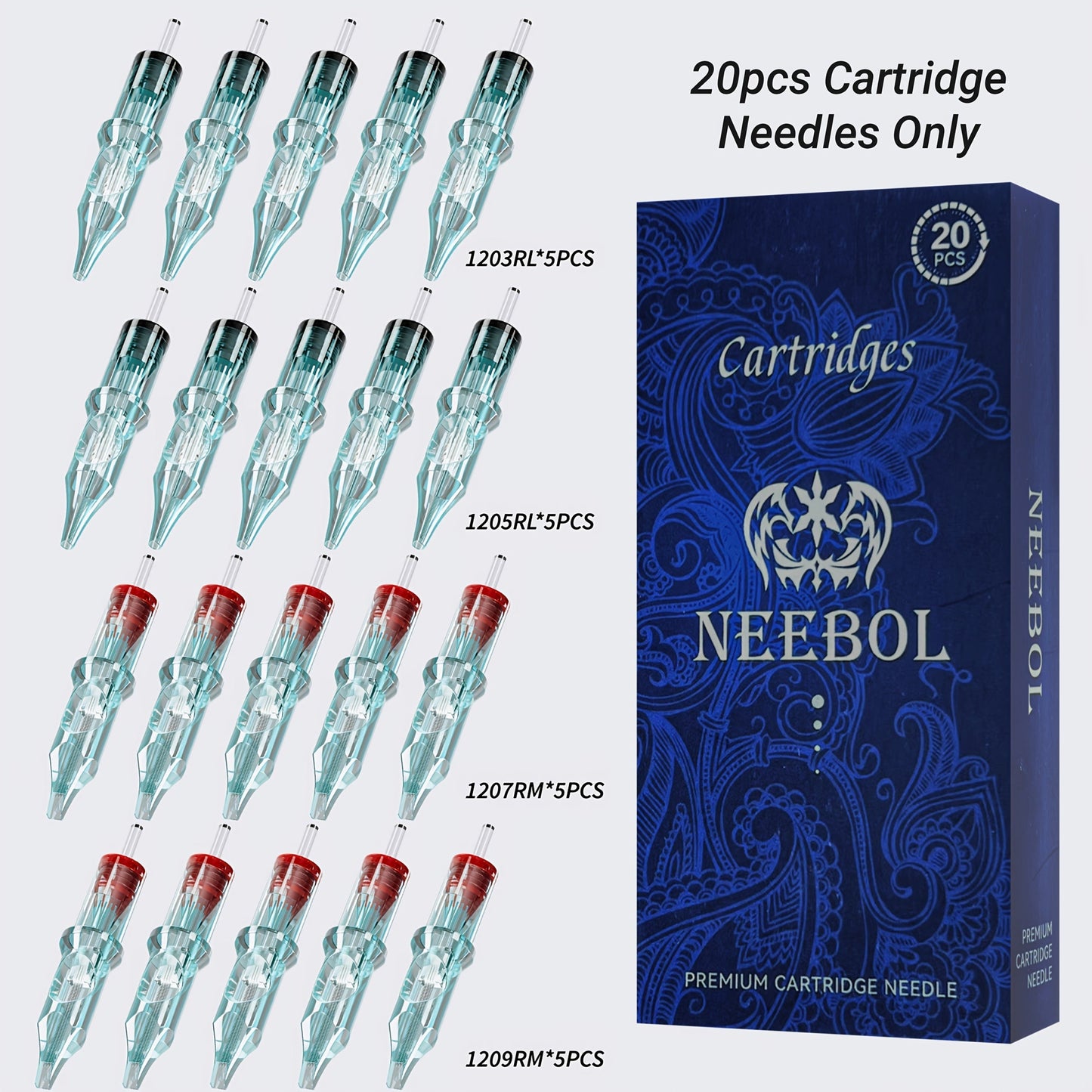 Tattoo Cartridge Needles Disposable 20/50pcs - Standard Round Liner RL & Round Magnum RM Mixed Sizes
