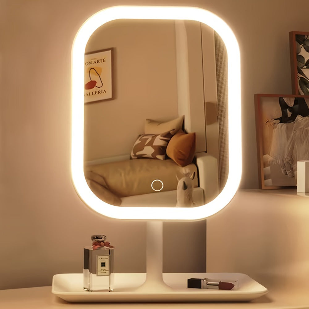 LED Makeup Mirror with Lights Rechargeable, Foldable Lighted Vanity Mirror 3 Color Modes Touch Dimming Portable Stand