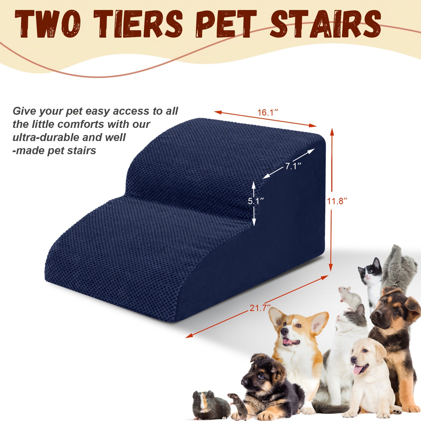 Dog Stairs for High Beds & Sofas – 2/3/4 Step Memory Foam Pet Steps with Non-Slip Bottom, Washable Cover & Textured Surface