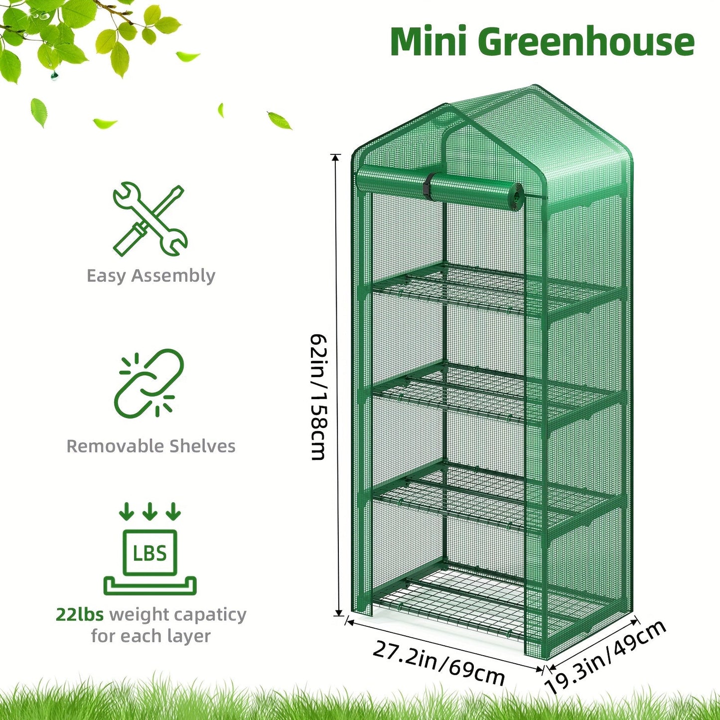 Garden Greenhouse Shelves 3/4-Layer Iron Frame with Durable PE Cover, Portable Indoor Outdoor Plant Greenhouse for Seedlings