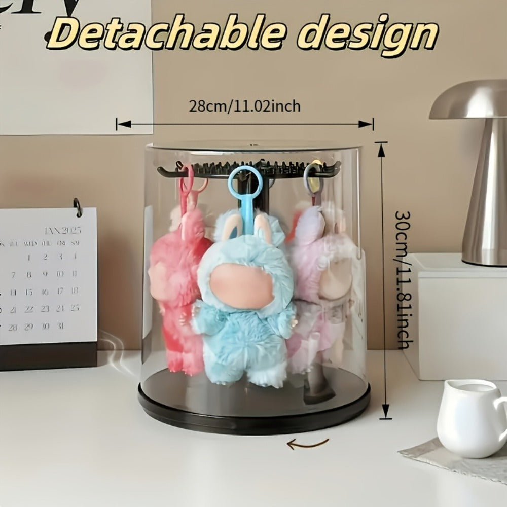 LABUBU Display Case 360 Rotating Acrylic Box with Dust Cover – Plush Toy Figure Storage Case Multi-Layer Hanging Rack for Collectible