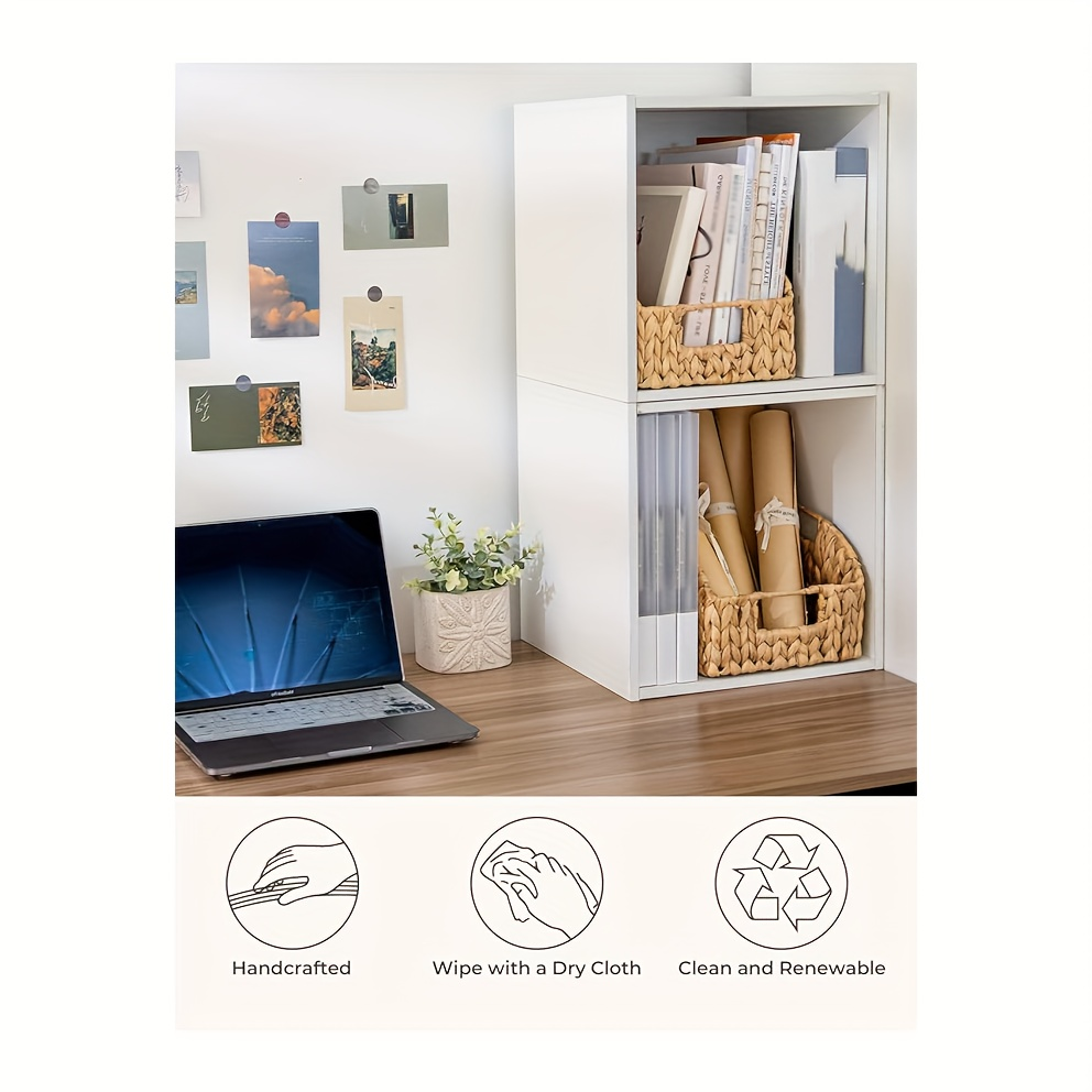 Water Hyacinth Pantry Storage Baskets 2-Pack with Seagrass Options and Integrated Shelf Handles