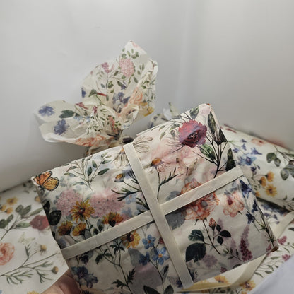 Vintage Floral Wrapping Paper 50pcs, 20"x14" Elegant Pastel Gift Wrap Sheets with Ruffled Edges, Purple Lily Design for Wedding Birthday