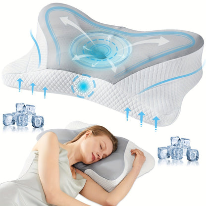 Memory Foam Cervical Pillow Contour Neck Support Orthopedic Bed Pillow for Side Back Stomach Sleepers with Cooling Pillowcase Queen King