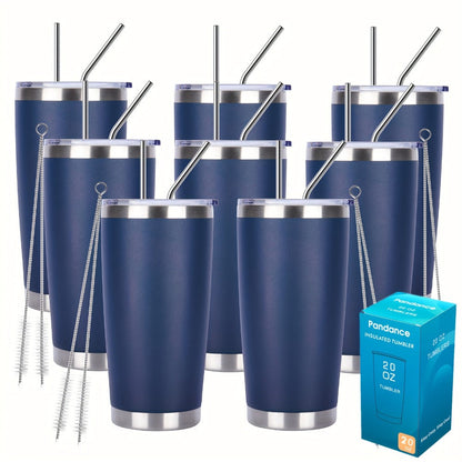 Stainless Steel Insulated Tumblers with Lid and Straw Bulk 20oz 304 Double Wall Vacuum Travel Mug for Hot Iced Coffee Drinks Water Cup Set