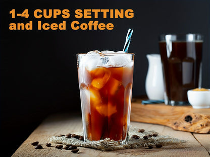 12-Cup Programmable Drip Coffee Maker, Regular & Strong Brew, Iced Coffee Setting, 1-4 Cup Mode, 24H Timer