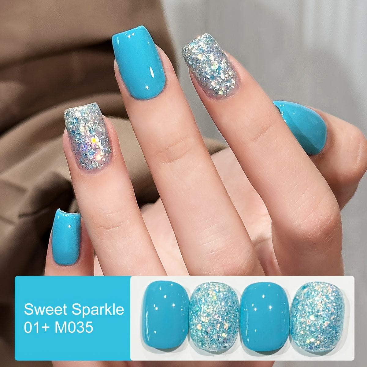 Gel Nail Polish Two-Color Candy Glitter Duo, 0.51 oz Each with Seven Shade Pair Options for UV/LED Curing