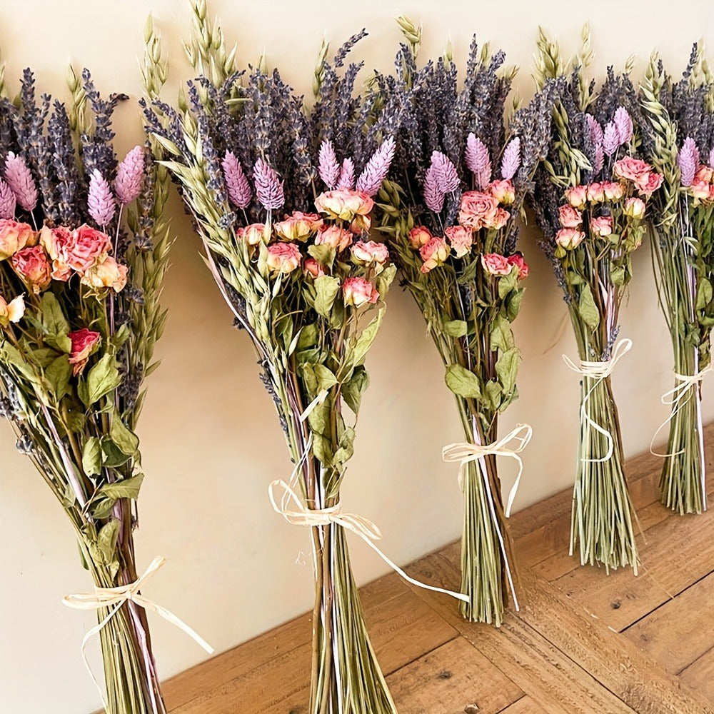 Mixed Lavender Bouquet with Eucalyptus, Dried Rose and Bunny Tails in Two Purple or Lilac Colorways