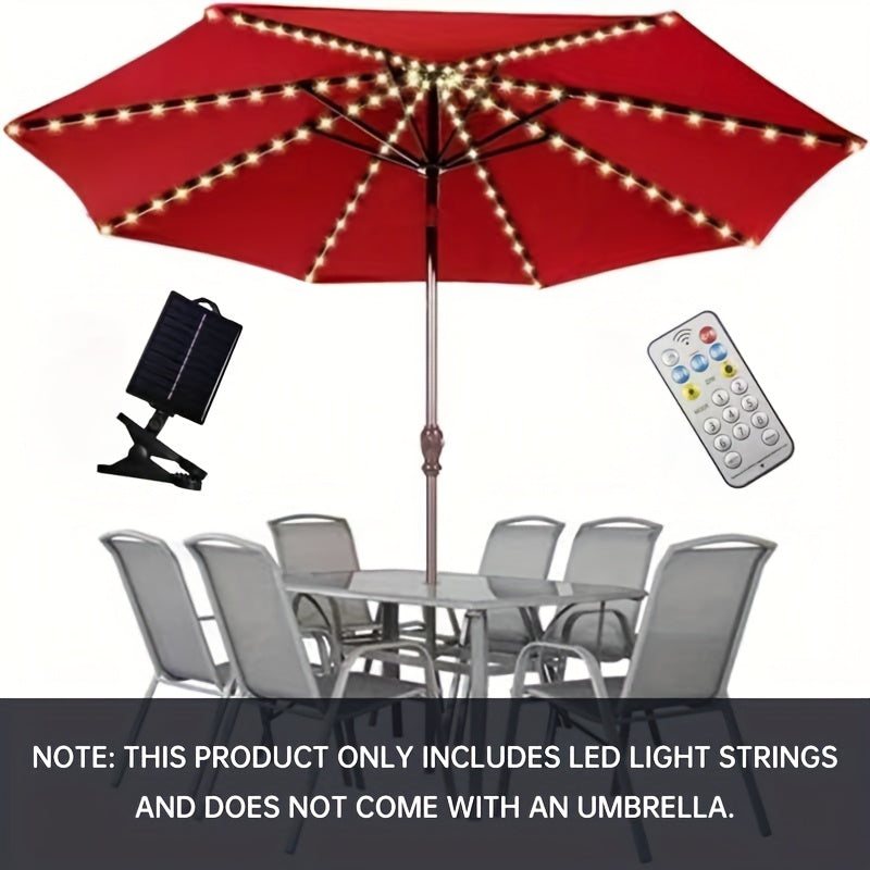 Solar Patio Umbrella Light 104 LED, 8 Modes Remote Control Outdoor Market Umbrella Lamp, Solar Powered White Light for Backyard