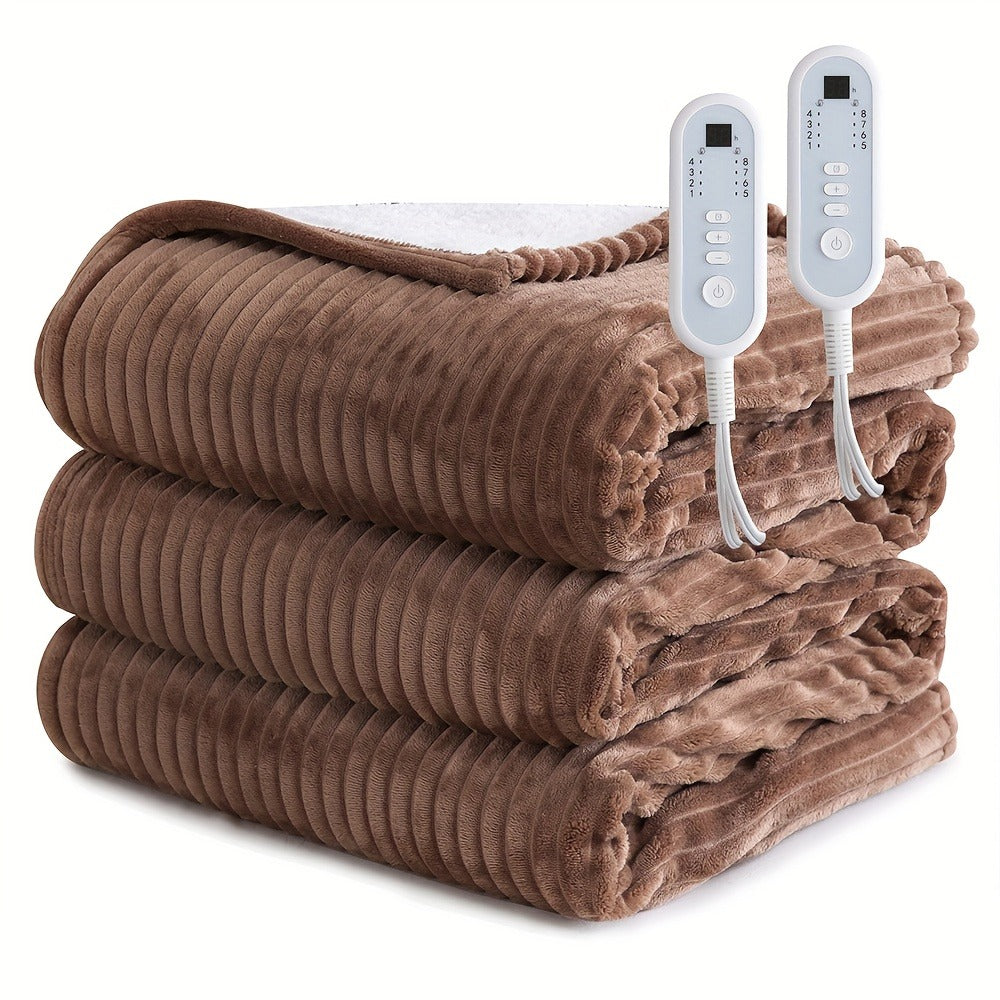 Electric Blanket with Temperature Control and Timer, Extra Large Flannel Heated Blanket, 8 Levels Auto-Off