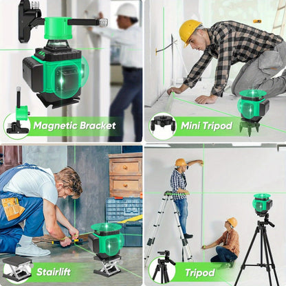 16-Line 4D Laser Level 360° Self-Leveling Cross Line Laser with Rechargeable Battery, Professional Rotary Laser for Construction