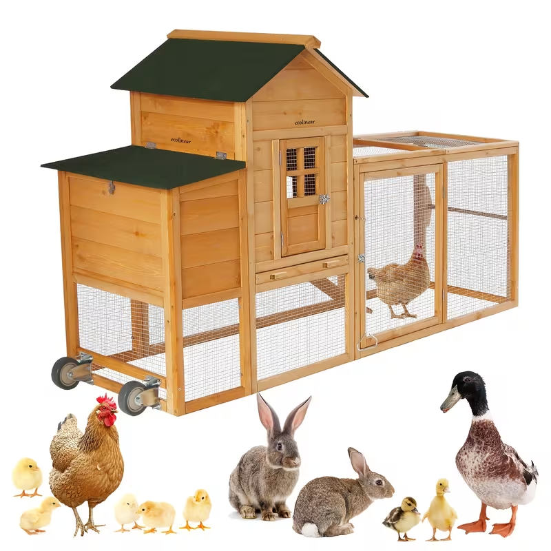 Chicken Coop with Run Large Outdoor Wooden Hen House 82 Inch Walk-in Poultry Cage for 2-4 Chickens Ducks for Garden, Patio and Yard Use