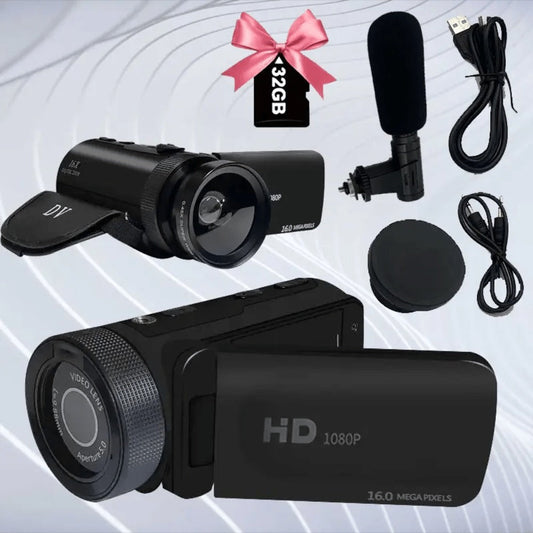 1080P Digital Camera with 2.7" Rotatable Screen 16x Zoom Built-in Mic & Fill Light, 16MP CMOS, 32GB Card