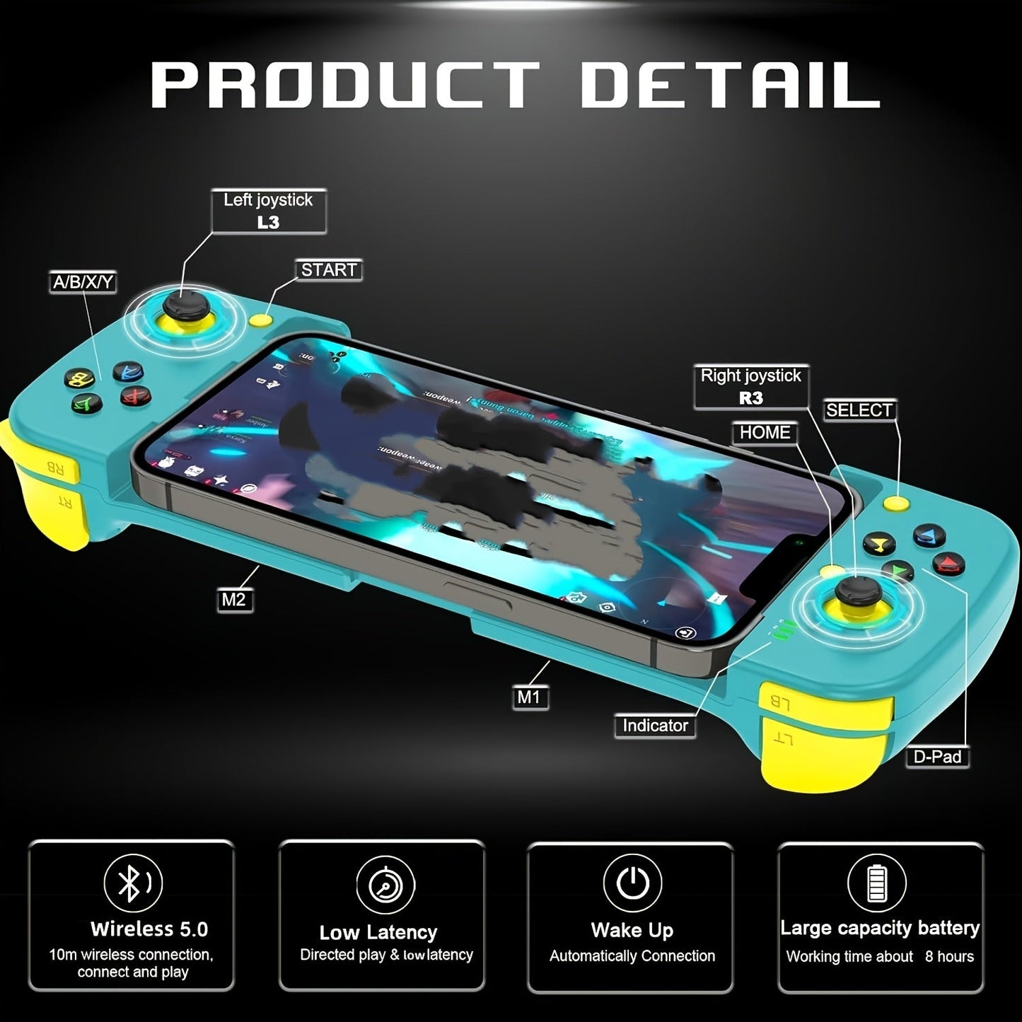 Bluetooth Wireless Gamepad Controller for iPhone Android PC Tablet Steam Deck, Rechargeable, Design