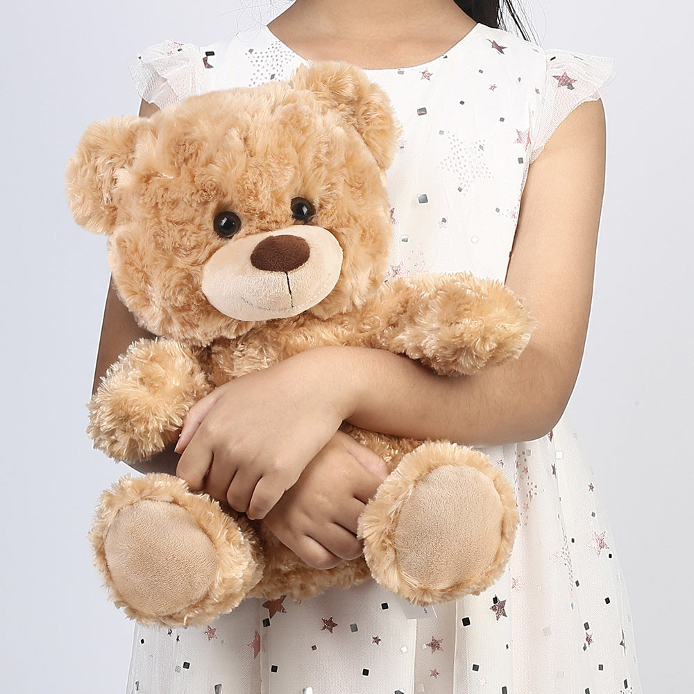 Plush Toy Shaggy Brown Teddy Bear 15-Inch with Sitting 12-Inch Format and Classic Bow for Display