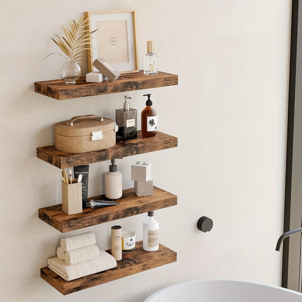 Floating Shelves for Wall 4pcs 15.8in – Wall Mounted Shelf with Invisible Bracket for Bathroom, Living Room, Bedroom, Kitchen