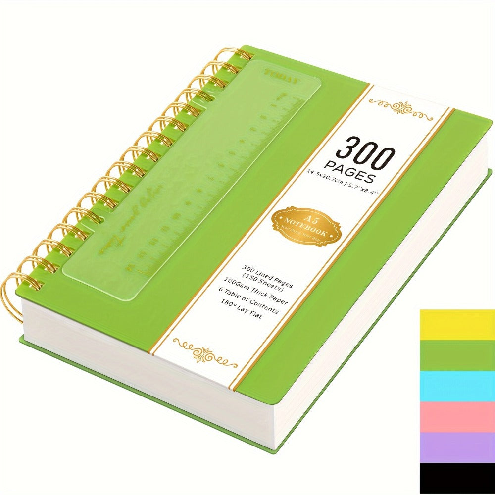 Hardcover Spiral Notebook A5 Lined Journal 300 Pages 100GSM Thick Paper PVC Waterproof Cover College Ruled Note Pad for Women Men Office