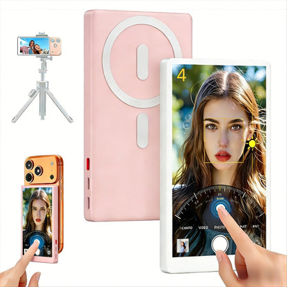 Wireless Selfie Monitor Screen for iPhone Android, 2500mAh Battery, Remote Control, 3-Level Brightness & Wide Screen Mode