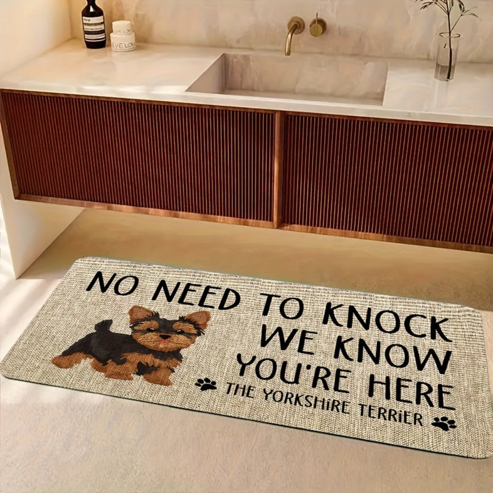 Yorkshire Terrier Entryway Floor Mat with Beige Woven-Look Print in Three Sizes up to 17.71 x 47.24 Inches