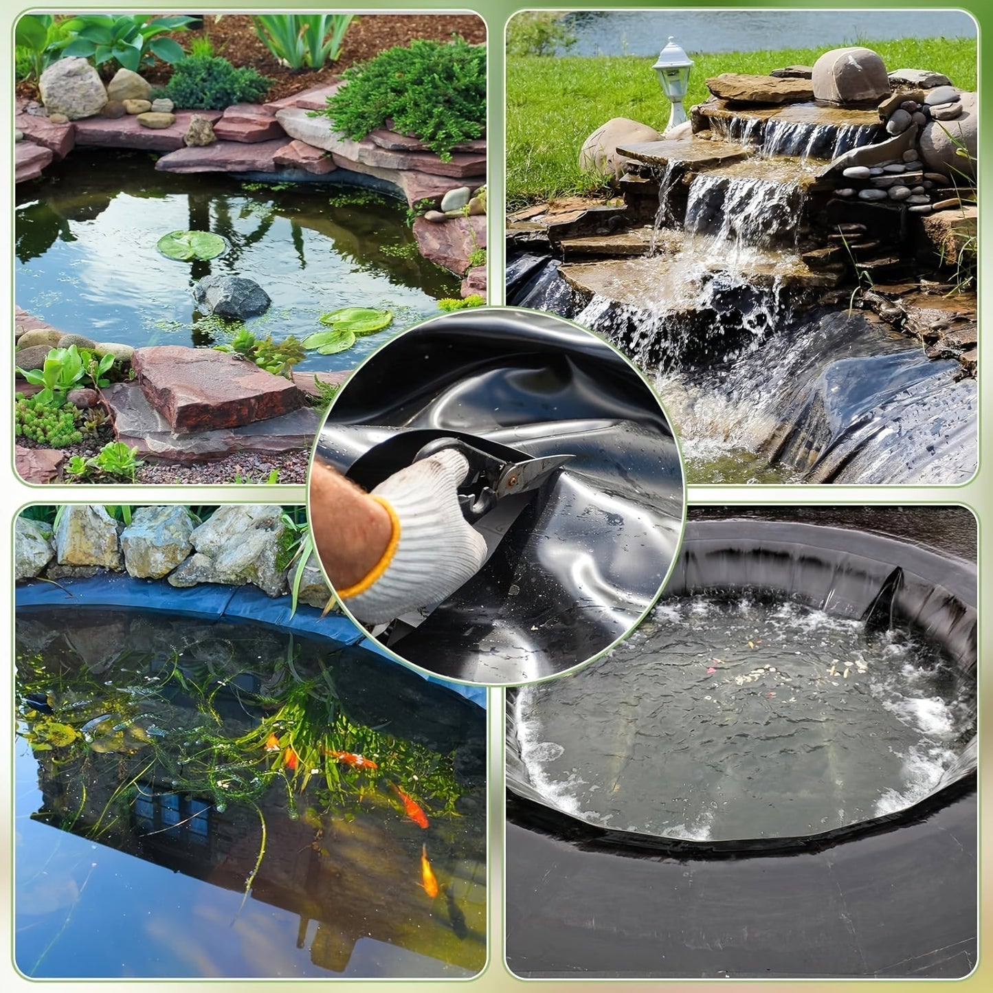 Pond Liner, HDPE Garden Fish Pond Water Feature Landscape for Garden, Patio and Yard Use, with the Listed Configuration