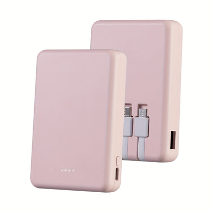 Power Bank Slim 5000mAh or 10000mAh with Built-In USB-C Cable, Four-Device Layout and LED Display
