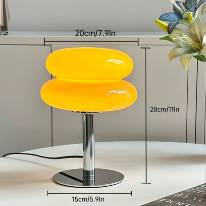 Table Lamp with Orange Three-Tier Glass Mushroom Shade, Metal Stand and Dimmable Bedside Format