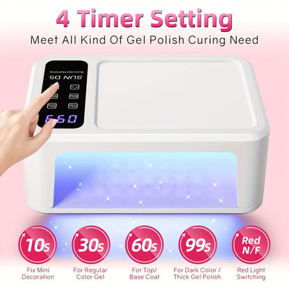 Sun-D5 Dual-Hand UV/LED Nail Lamp with 108-Bead Label, Removable Base, LCD and Four Timers