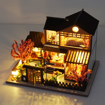 DIY Miniature House Kit, Sakura Garden Villa Wooden Dollhouse with Full Furniture & Accessories, Japanese Cherry Blossom Style