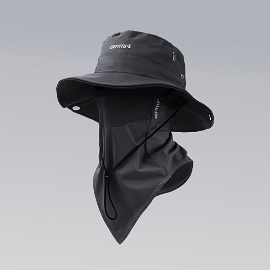 Wide Brim Sun Hat with Face Mask 2-Set UV Protection Foldable Fishing Hat, Breathable Drawstring Outdoor Cap for Beach, Fishing