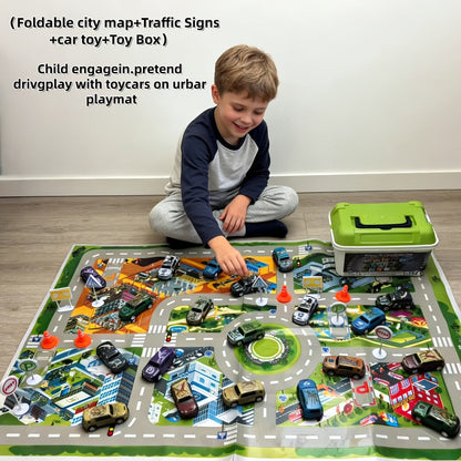 Dinosaur Toy Car Set 29-30pcs, Mini Pull Back Racing Cars with T-Rex Spinosaurus Pterodactyl Figures & City Traffic Map