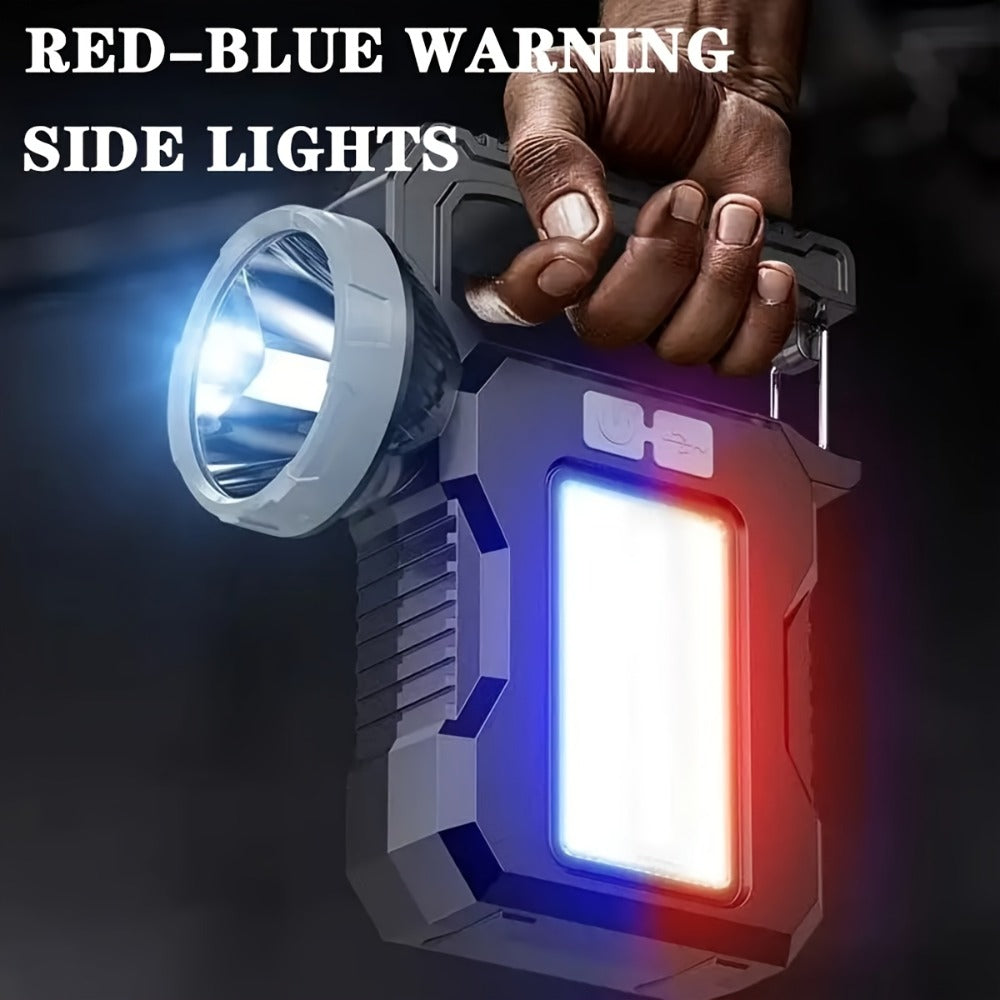 LED Searchlight Spotlight Solar & USB Rechargeable, High-Power Handheld Flashlight with Side Light Locking Clip 4 Modes