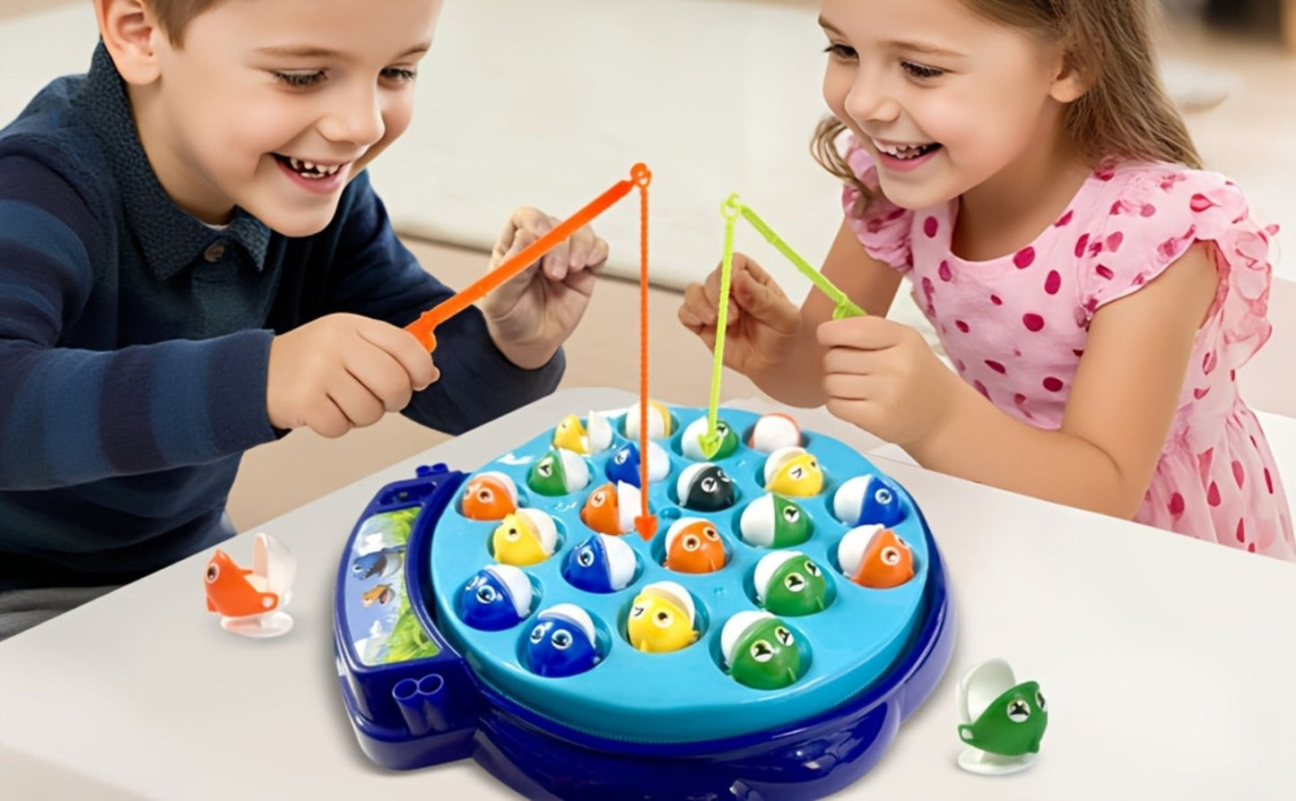 Kids Fishing Game with Rotating Board, 21 Fish & 4 Fishing Rods, Fast-Action Electronic Fishing Toy for Toddlers Ages 3+