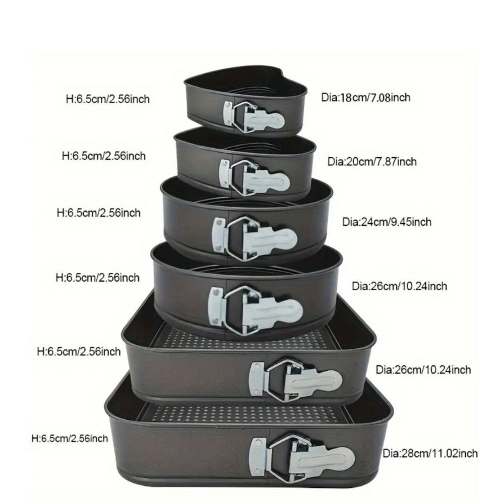 Cake Pan Set 6-Piece with Removable Bottom, Carbon Steel Nonstick Baking Molds in 3 Shapes Square Round Heart