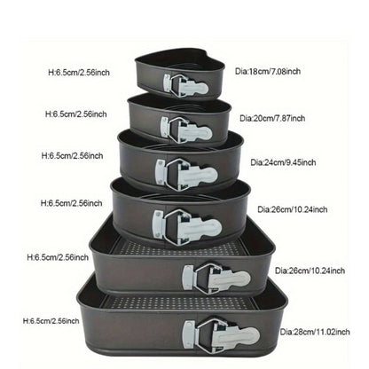 Cake Pan Set 6-Piece with Removable Bottom, Carbon Steel Nonstick Baking Molds in 3 Shapes Square Round Heart