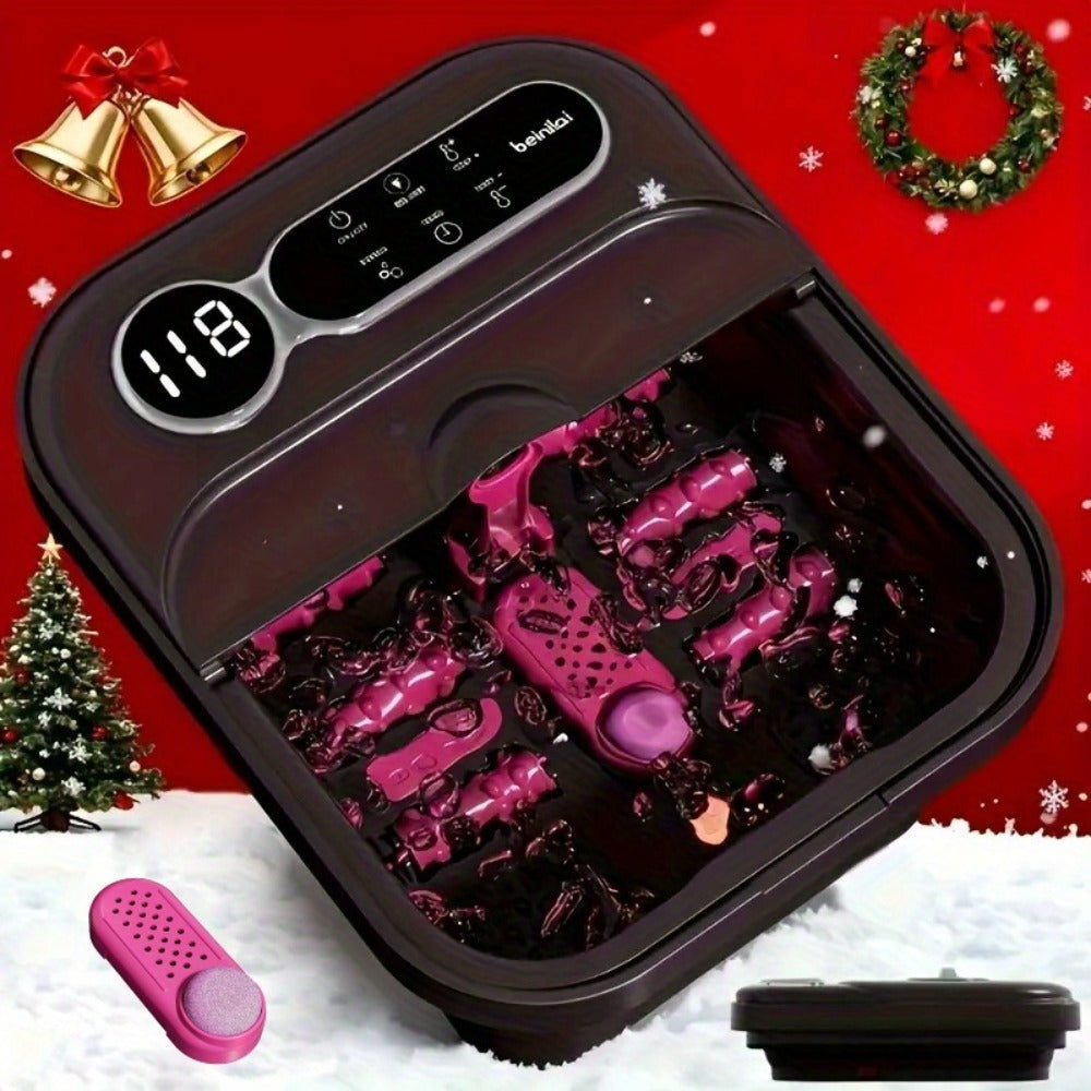 Foldable Foot Spa Bath Massager with Heating, Temperature-Controlled Foot Soak Basin with Massage Rollers