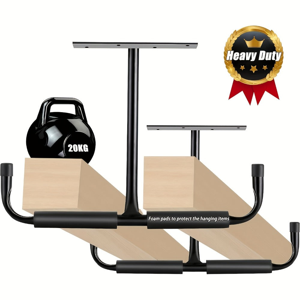Ceiling Garage Storage Hook Rack, Overhead Ladder Hanger with Anti-Slip Foam, Space-Saving Ceiling Mount for Ladders