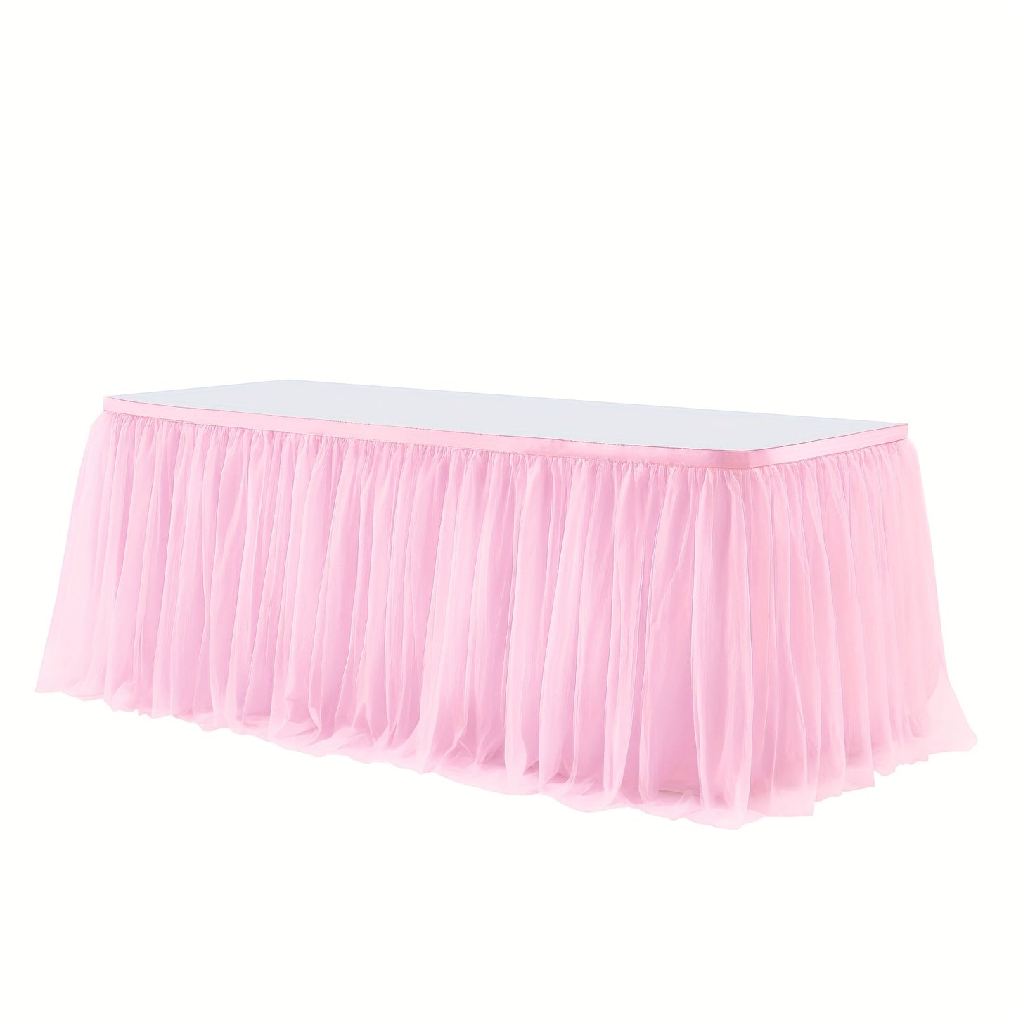 Six-Foot Gathered Tulle Table Skirt with Ten Solid or Multicolor Options for Parties and Events