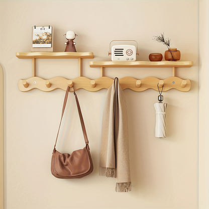 Bamboo Wall Mounted Coat Rack with 8 Hooks, Entryway Coat Hook Rack with Storage Shelf for Entryways, Bedrooms and Living Spaces